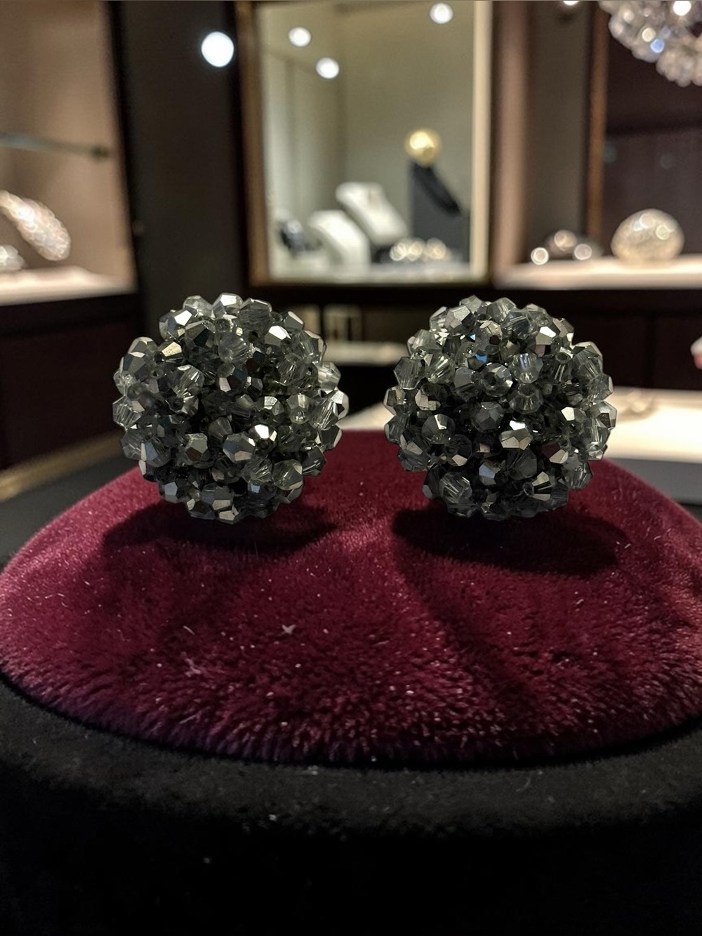 Sassy Jones Malia Silver Cluster Beaded Button Earrings
